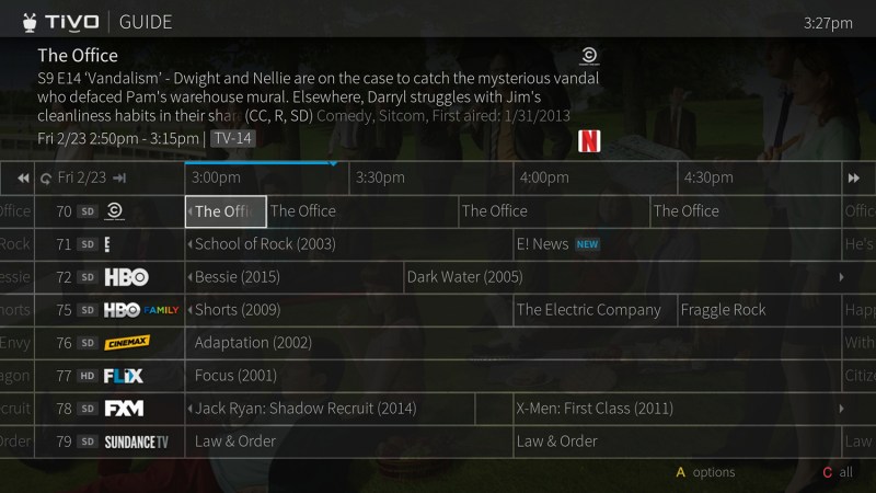TiVo Guide shows you what’s happening on all your channels for the next 2 weeks.