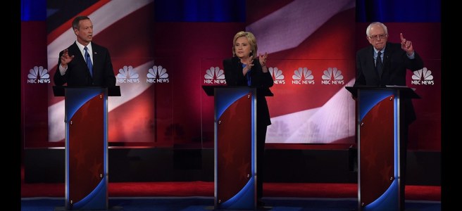 Democrats debating on podiums