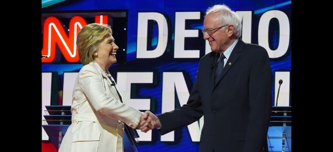 hilary and sanders hand shake